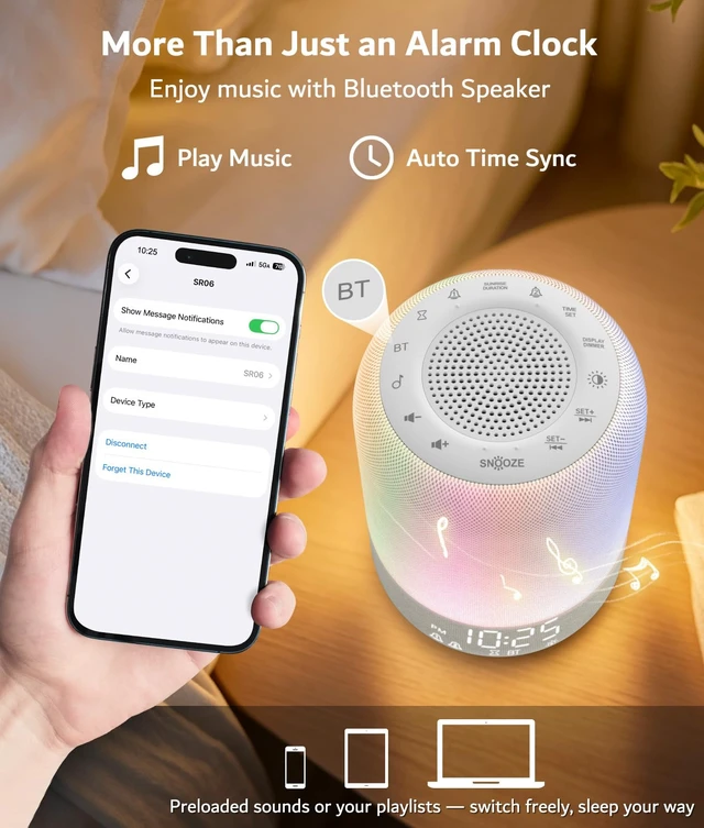 Alt view image 6 of 7 - Sunrise Alarm Clock, Wake Up Light with 2 Alarms, White Noise Machine | 25 Soothing Sounds, Bluetooth Speaker, Sunrise/Sunset Simulation, 12 Colors Nightlights for Heavy Sleepers Adults Bedroom