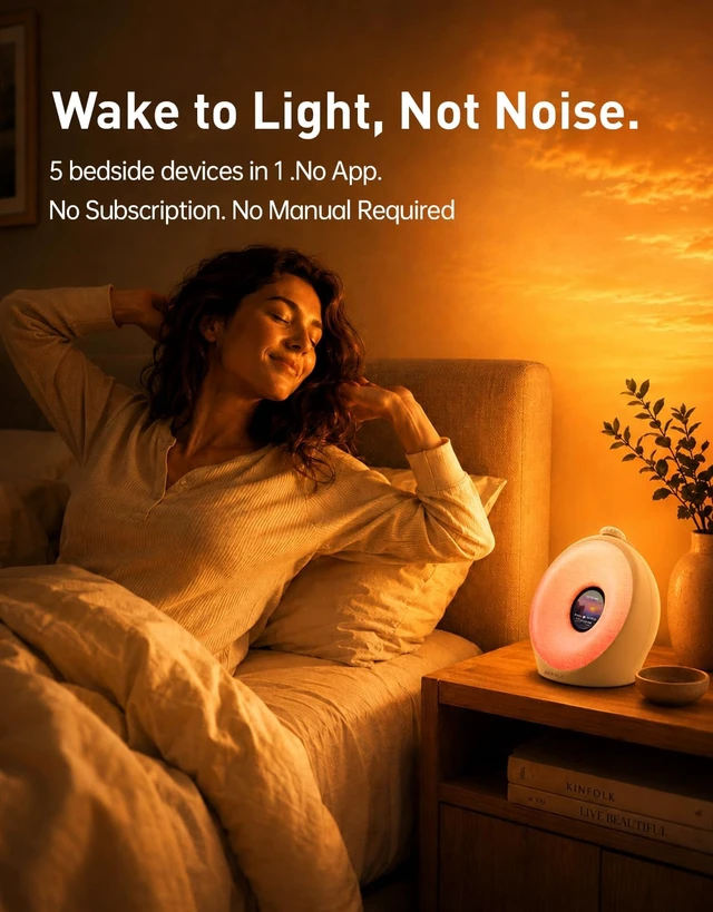 Alt view image 2 of 7 - Sunrise Alarm Clock with Pulse Wake, 7-Day Programmable 4 Loud Alarm | Sunset Sound Machine, Breathing Ambient Light,Wake Up Light, Play All Night Soothing Sounds, Easy Set IPS Display & 7 Themes