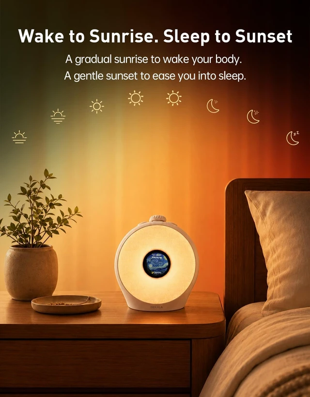 Alt view image 4 of 7 - Sunrise Alarm Clock with Pulse Wake, 7-Day Programmable 4 Loud Alarm | Sunset Sound Machine, Breathing Ambient Light,Wake Up Light, Play All Night Soothing Sounds, Easy Set IPS Display & 7 Themes