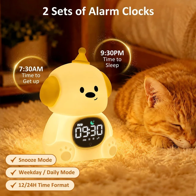 Alt view image 4 of 7 - Dog Kids Alarm Clock with Night Light, OK to Wake Clock for Toddler | Cute Digital Clock for Bedroom Bedside, Dual Alarm, Multicolor Night Light, White Noise, Desk Clock Gift for Boys and Girls