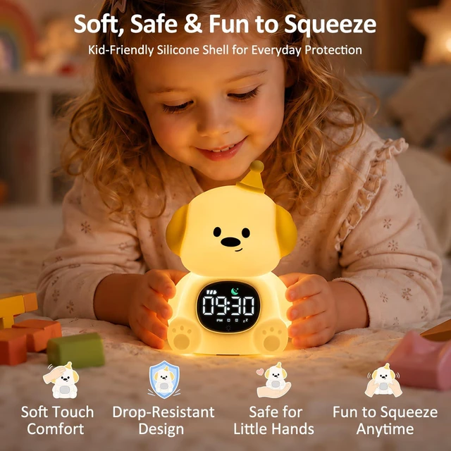 Alt view image 6 of 7 - Dog Kids Alarm Clock with Night Light, OK to Wake Clock for Toddler | Cute Digital Clock for Bedroom Bedside, Dual Alarm, Multicolor Night Light, White Noise, Desk Clock Gift for Boys and Girls
