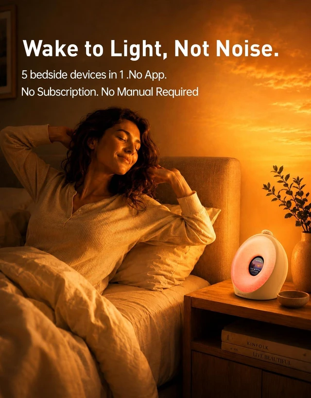 Alt view image 2 of 7 - Sunrise Alarm Clock with Pulse Wake, 7-Day Programmable 4 Loud Alarm | Sunset Sound Machine, Breathing Ambient Light,Wake Up Light, Play All Night Soothing Sounds, Easy Set IPS Display & 7 Themes