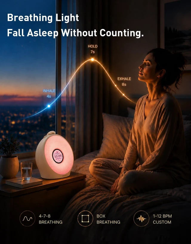 Alt view image 5 of 7 - Sunrise Alarm Clock with Pulse Wake, 7-Day Programmable 4 Loud Alarm | Sunset Sound Machine, Breathing Ambient Light,Wake Up Light, Play All Night Soothing Sounds, Easy Set IPS Display & 7 Themes