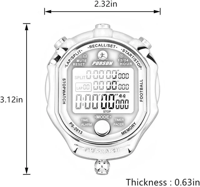 Alt view image 3 of 5 - Stopwatch Timer, Digital Stop Watch with 0.001second Timing, Metal 100 Laps Memory, Large dispaly Alarm Clock for Coach Sports Running Marathon