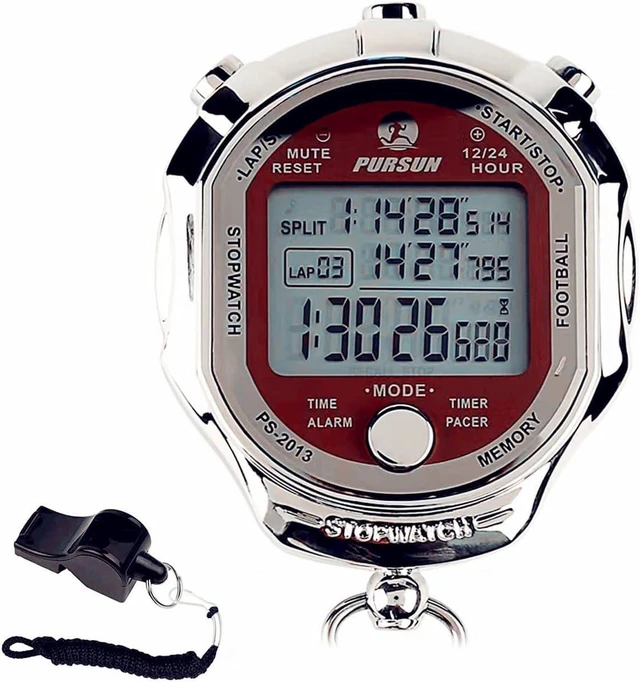 Main image of Stopwatch Timer, Digital Stop Watch with 0.001second Timing, Metal 100 Laps Memory, Large dispaly Alarm Clock for Coach Sports Running Marathon