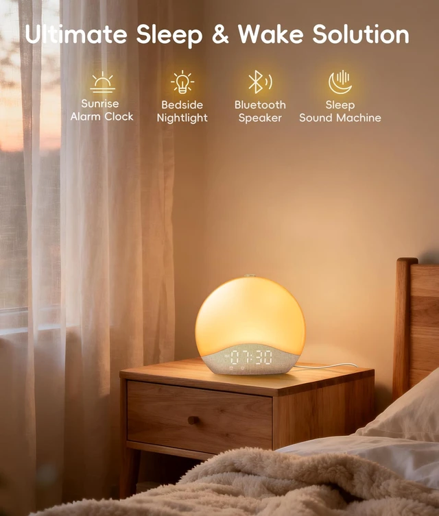 Alt view image 2 of 7 - Sunrise Alarm Clock for Bedroom, White Noise Sound Machine | 26 Soothing Sounds, 17 Night Lights, Bluetooth Speaker, Wake Up Sunlight for Heavy Sleepers, Adults, Kids - Natural