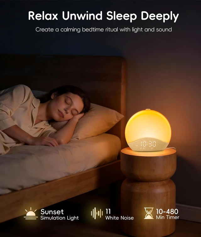 Alt view image 4 of 7 - Sunrise Alarm Clock for Bedroom, White Noise Sound Machine | 26 Soothing Sounds, 17 Night Lights, Bluetooth Speaker, Wake Up Sunlight for Heavy Sleepers, Adults, Kids - Natural