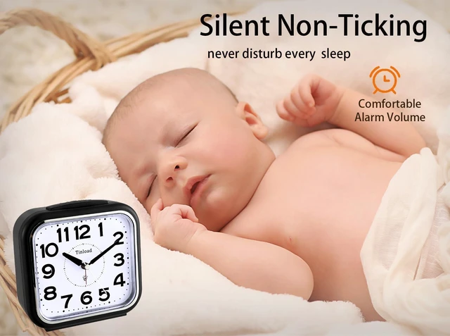 Alt view image 3 of 7 - 5.5" Large No Ticking Analog Alarm Clock,Silent Readable for Seniors,Easy to Set,Gradual Rise Alarm,Big Numbers,Gentle Wake,Snooze, Lighted on Demand,Battery Operated(Black-B)