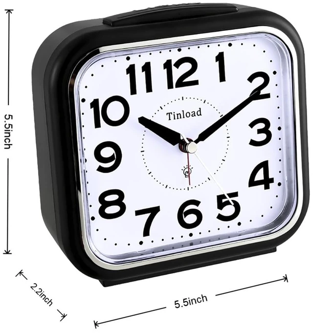 Alt view image 4 of 7 - 5.5" Large No Ticking Analog Alarm Clock,Silent Readable for Seniors,Easy to Set,Gradual Rise Alarm,Big Numbers,Gentle Wake,Snooze, Lighted on Demand,Battery Operated(Black-B)