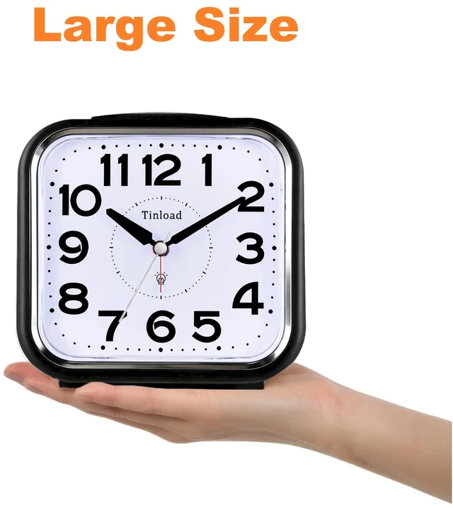 Alt view image 2 of 7 - 5.5" Large No Ticking Analog Alarm Clock,Silent Readable for Seniors,Easy to Set,Gradual Rise Alarm,Big Numbers,Gentle Wake,Snooze, Lighted on Demand,Battery Operated(Black-B)