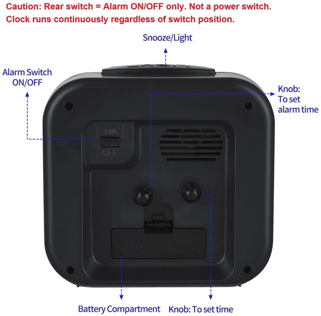 Alt view image 6 of 7 - 5.5" Large No Ticking Analog Alarm Clock,Silent Readable for Seniors,Easy to Set,Gradual Rise Alarm,Big Numbers,Gentle Wake,Snooze, Lighted on Demand,Battery Operated(Black-B)