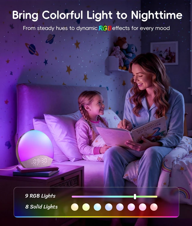 Alt view image 5 of 7 - Sunrise Alarm Clock for Bedroom, White Noise Sound Machine | 26 Soothing Sounds, 17 Night Lights, Bluetooth Speaker, Wake Up Sunlight for Heavy Sleepers, Adults, Kids - Natural