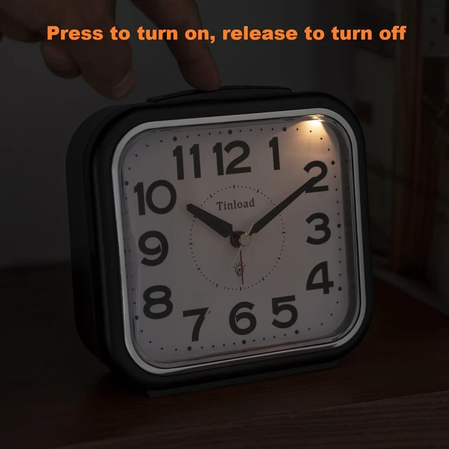 Alt view image 5 of 7 - 5.5" Large No Ticking Analog Alarm Clock,Silent Readable for Seniors,Easy to Set,Gradual Rise Alarm,Big Numbers,Gentle Wake,Snooze, Lighted on Demand,Battery Operated(Black-B)
