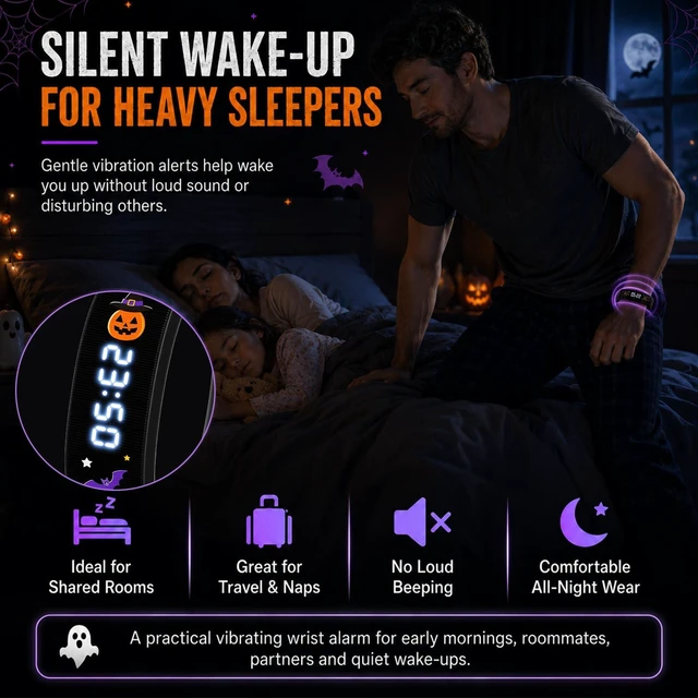 Alt view image 3 of 7 - Vibrating Alarm Wristband Silent Wearable Watch Digital Clock for Heavy and Deep Sleepers Adults Deaf Hearing Impaired Men Women Wake Up Bracelet Fitness Reminder Multifunctional
