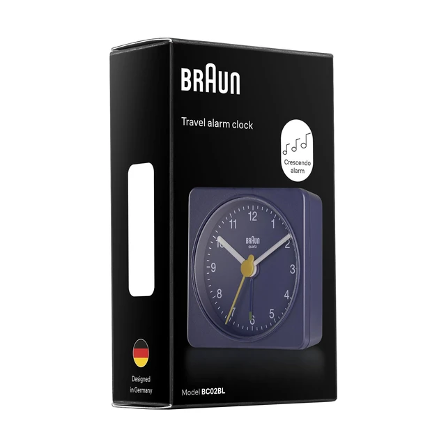 Alt view image 5 of 6 - Classic Travel Analogue Clock, Compact Size, Quiet Quartz Movement, Crescendo Beep Alarm in Blue, Model BC02BL, One