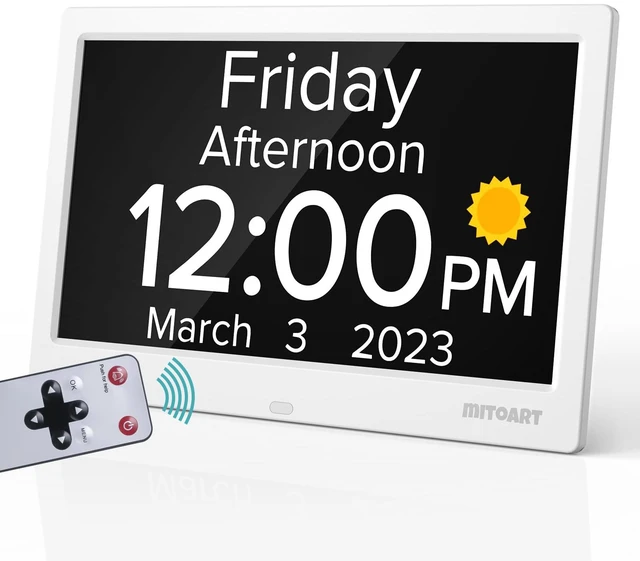 Main image of 10.1 Inch Digital Alarm Clock with Date and Day of Week for Dementia Seniors, Clear Large Screen, Multiple Alarm Sets, Auto DST, Designed Specifically for Elderly - White