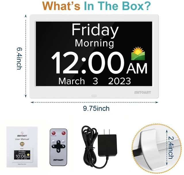 Alt view image 7 of 7 - 10.1 Inch Digital Alarm Clock with Date and Day of Week for Dementia Seniors, Clear Large Screen, Multiple Alarm Sets, Auto DST, Designed Specifically for Elderly - White