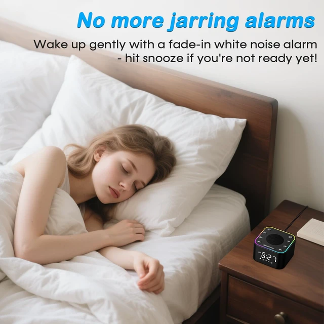 Alt view image 3 of 7 - 2-in-1 Sound Machine Alarm Clock: 30 Non-Looping Sounds, Compact | Block Outside Noise for Sleep & Focus, 30 Adjustable Volume, Dimmable Nightlight & Display Brightness, 10-480 Min Timer