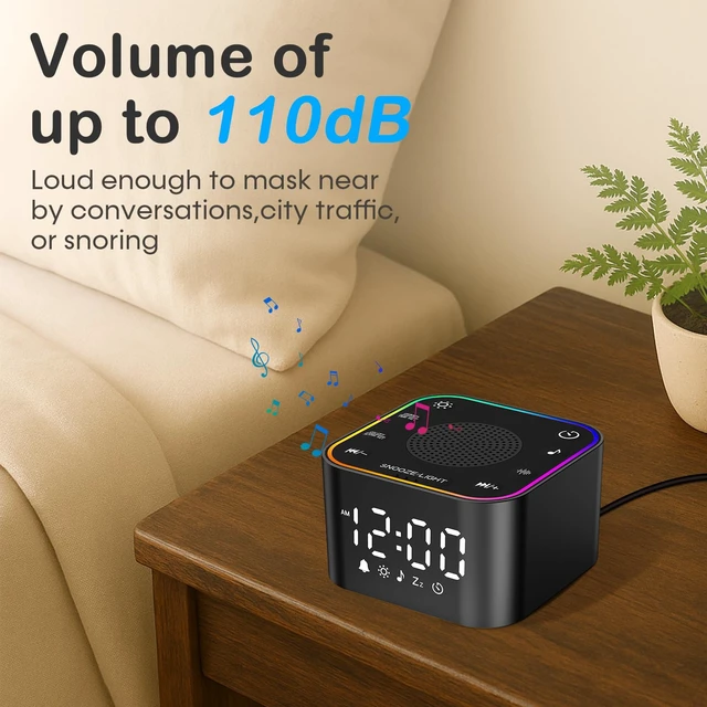 Alt view image 4 of 7 - 2-in-1 Sound Machine Alarm Clock: 30 Non-Looping Sounds, Compact | Block Outside Noise for Sleep & Focus, 30 Adjustable Volume, Dimmable Nightlight & Display Brightness, 10-480 Min Timer