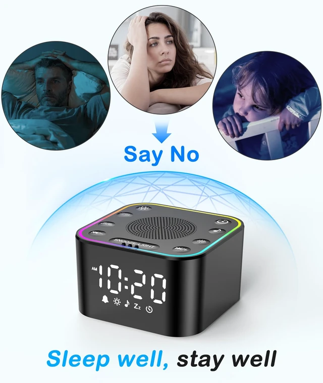 Alt view image 7 of 7 - 2-in-1 Sound Machine Alarm Clock: 30 Non-Looping Sounds, Compact | Block Outside Noise for Sleep & Focus, 30 Adjustable Volume, Dimmable Nightlight & Display Brightness, 10-480 Min Timer