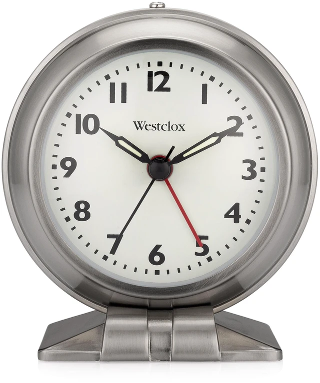 Main image of Classic Alarm Clock Silver Finish, 4.75W x 5.5H Analog Display, Battery-Powered, Glass Lens, Easy-Read Numbers, Real-Bell Style Alarm, Vintage Look