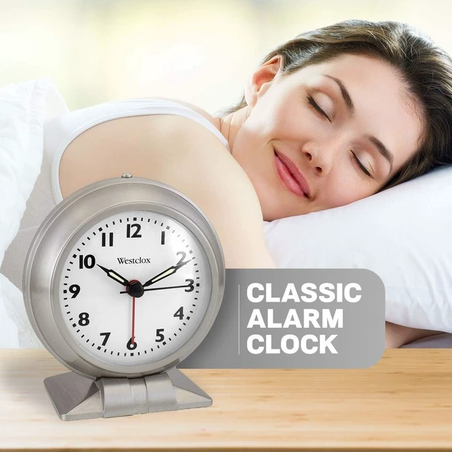 Alt view image 3 of 4 - Classic Alarm Clock Silver Finish, 4.75W x 5.5H Analog Display, Battery-Powered, Glass Lens, Easy-Read Numbers, Real-Bell Style Alarm, Vintage Look