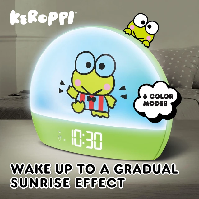 Alt view image 2 of 4 - Keroppi Sunrise Alarm Clock for Kids, USB Powered Digital Alarm Clock with Night Light, 6 Color Modes, RGB Light, Time Date and Temperature Display, Bedside Table Clock for Bedroom Decor