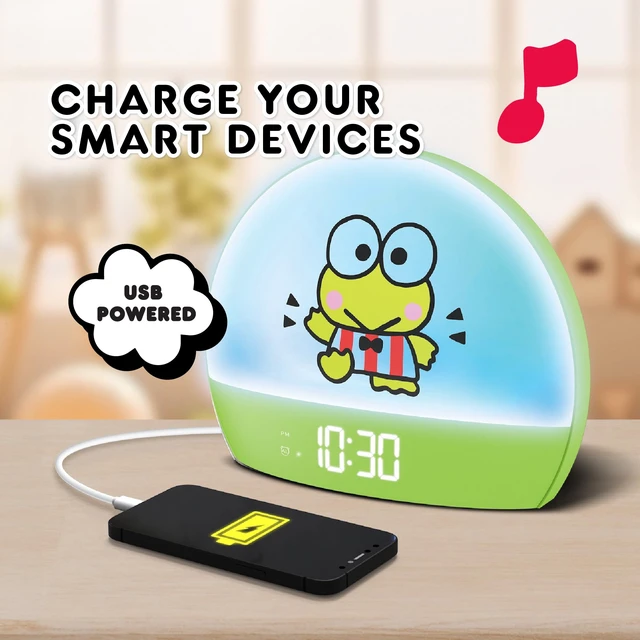 Alt view image 4 of 4 - Keroppi Sunrise Alarm Clock for Kids, USB Powered Digital Alarm Clock with Night Light, 6 Color Modes, RGB Light, Time Date and Temperature Display, Bedside Table Clock for Bedroom Decor