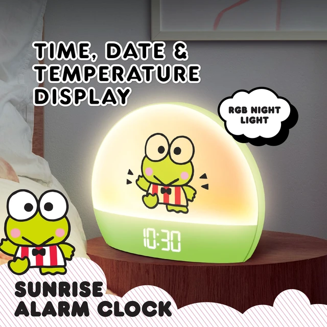 Alt view image 3 of 4 - Keroppi Sunrise Alarm Clock for Kids, USB Powered Digital Alarm Clock with Night Light, 6 Color Modes, RGB Light, Time Date and Temperature Display, Bedside Table Clock for Bedroom Decor