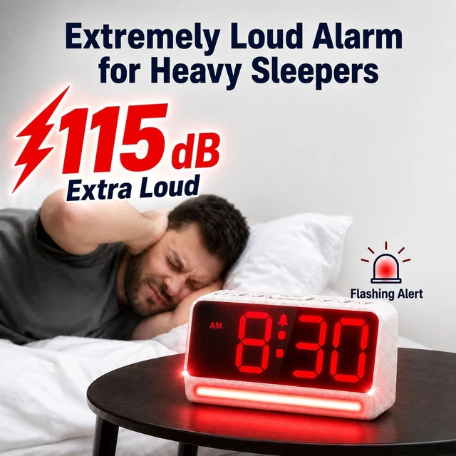 Alt view image 2 of 7 - Extra Loud Alarm Clock for Heavy Sleepers Adults, Kids and Teens | 5 Extremely Loud Wake-Up Sounds, LED Digital Display, 7-Color Night Light, Dimmer, Bedroom Bedside Use, Boys