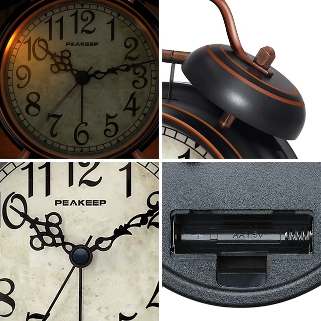 Alt view image 3 of 7 - Retro 4 inches Battery Operated Twin Bell Loud Alarm Clock | for Heavy Sleepers Adults, Old Fashioned Back to 80s for Bedroom Desk Living Room Kids' Room Decoration (Black with Arabic)
