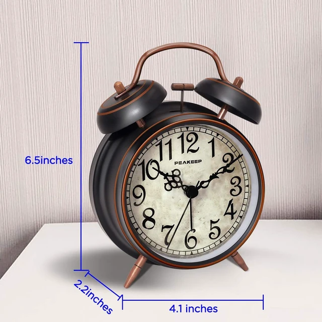 Alt view image 6 of 7 - Retro 4 inches Battery Operated Twin Bell Loud Alarm Clock | for Heavy Sleepers Adults, Old Fashioned Back to 80s for Bedroom Desk Living Room Kids' Room Decoration (Black with Arabic)