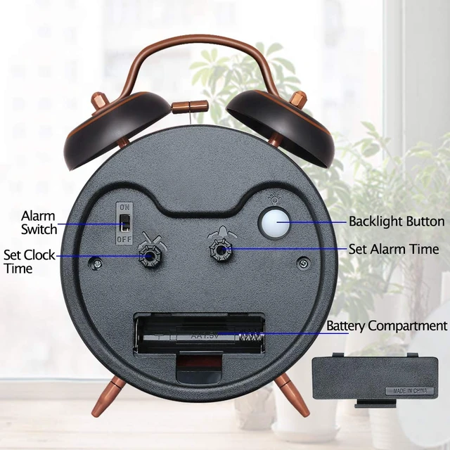 Alt view image 5 of 7 - Retro 4 inches Battery Operated Twin Bell Loud Alarm Clock | for Heavy Sleepers Adults, Old Fashioned Back to 80s for Bedroom Desk Living Room Kids' Room Decoration (Black with Arabic)