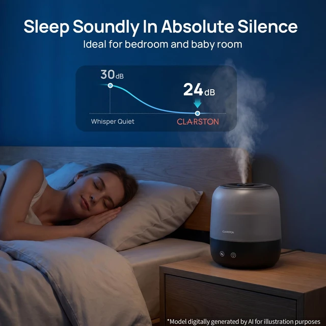 Alt view image 5 of 7 - Humidifiers for Bedroom, 2L Cool Mist Humidifier, 24dB Quiet Sleep | 25H Runtime, Easy to Top Fill & Clean, Humidification for Baby Nursery & Plant, 360° Nozzle for Large Room, Nightlight,No BPA
