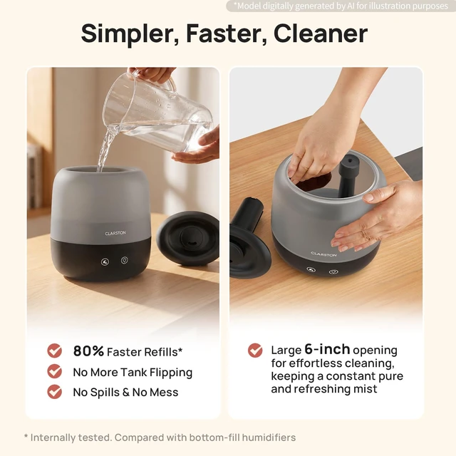 Alt view image 7 of 7 - Humidifiers for Bedroom, 2L Cool Mist Humidifier, 24dB Quiet Sleep | 25H Runtime, Easy to Top Fill & Clean, Humidification for Baby Nursery & Plant, 360° Nozzle for Large Room, Nightlight,No BPA