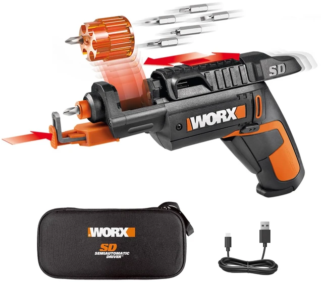 Main image of WORX Cordless Screwdriver, 4V 6-Bit Set with Screw Holder, WX255L.5 | Rapid-Reload Cartridge for Fast Changes, One-Handed Screw Holder, Rechargeable Battery, LED Light and USB Type-C Charger