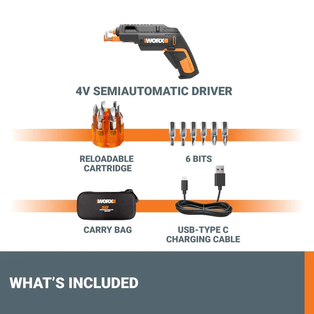 Alt view image 2 of 5 - WORX Cordless Screwdriver, 4V 6-Bit Set with Screw Holder, WX255L.5 | Rapid-Reload Cartridge for Fast Changes, One-Handed Screw Holder, Rechargeable Battery, LED Light and USB Type-C Charger