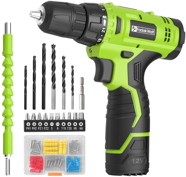 Main image of Cordless Drill Set,12V Power Drill Set with Battery and Charger, Electric Driver/Drill Bits, 3/8'' Keyless Chuck,21+1 Torque Setting, 180 inch-lbs, with LED Electric Drill Set (Green)