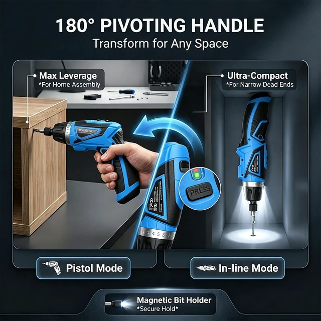 Alt view image 5 of 7 - 8V Cordless Screwdriver,10+1 Precision Torque Electric Screwdriver Max10N·m | Upgraded 2000 mAh Rechargeable Screw Gun with 50-Piece Kit,180° Pivoting Handle,Flexible Shaft,LED Light,Gift for DIY&Home