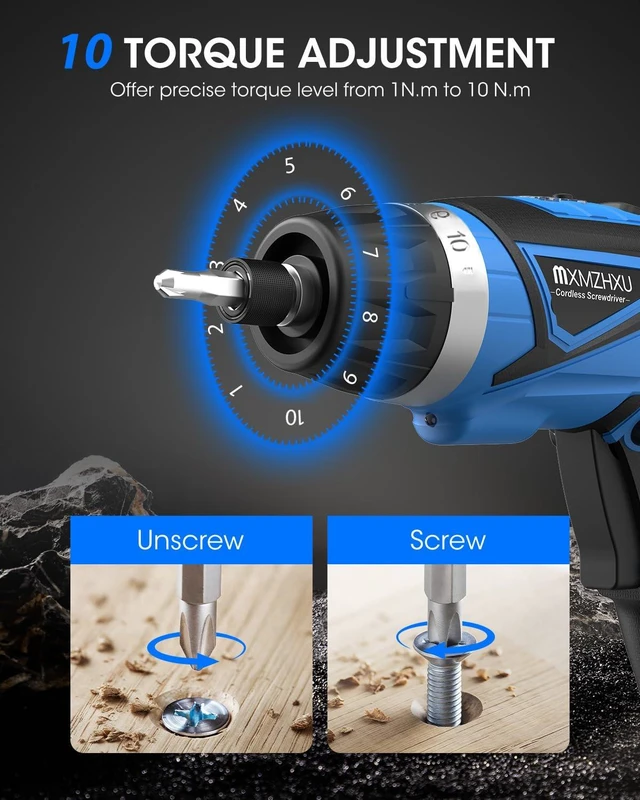 Alt view image 6 of 7 - 8V Cordless Screwdriver,10+1 Precision Torque Electric Screwdriver Max10N·m | Upgraded 2000 mAh Rechargeable Screw Gun with 50-Piece Kit,180° Pivoting Handle,Flexible Shaft,LED Light,Gift for DIY&Home
