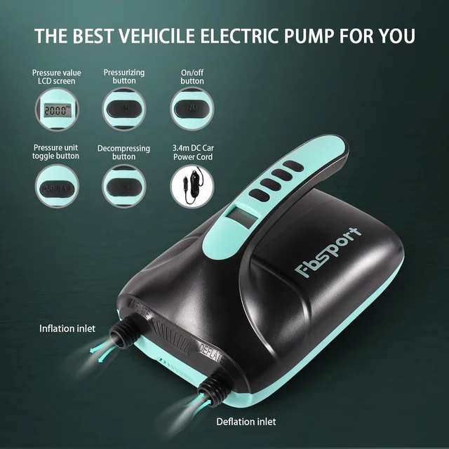 Alt view image 2 of 7 - Electric Paddle Board Pump, 20PSI SUP Air Pump with Inflation & Deflation Functions & 12V DC Car Connector, Portable Quick Inflator for Inflatable Paddleboard, Kayaks, Boats and Air Mattresses
