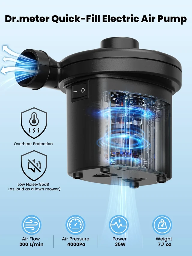 Alt view image 2 of 7 - 3 Ways Powered Air Mattress Pump Electric Air Pump with 3-Nozzle | AC 110V, DC 12V, Battery Operated Quick-Fill Inflator Deflator for Inflatable Pool Float Air Bed Boat Swimming Ring