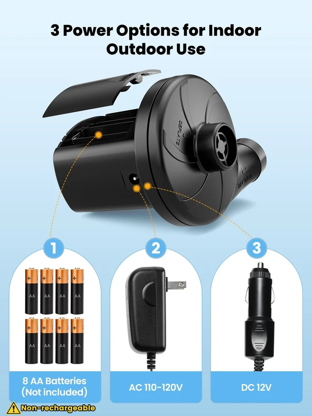 Alt view image 3 of 7 - 3 Ways Powered Air Mattress Pump Electric Air Pump with 3-Nozzle | AC 110V, DC 12V, Battery Operated Quick-Fill Inflator Deflator for Inflatable Pool Float Air Bed Boat Swimming Ring