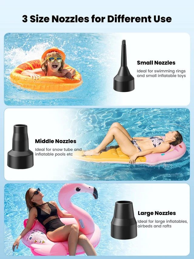 Alt view image 4 of 7 - 3 Ways Powered Air Mattress Pump Electric Air Pump with 3-Nozzle | AC 110V, DC 12V, Battery Operated Quick-Fill Inflator Deflator for Inflatable Pool Float Air Bed Boat Swimming Ring