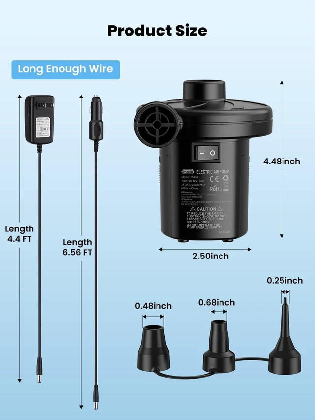 Alt view image 6 of 7 - 3 Ways Powered Air Mattress Pump Electric Air Pump with 3-Nozzle | AC 110V, DC 12V, Battery Operated Quick-Fill Inflator Deflator for Inflatable Pool Float Air Bed Boat Swimming Ring