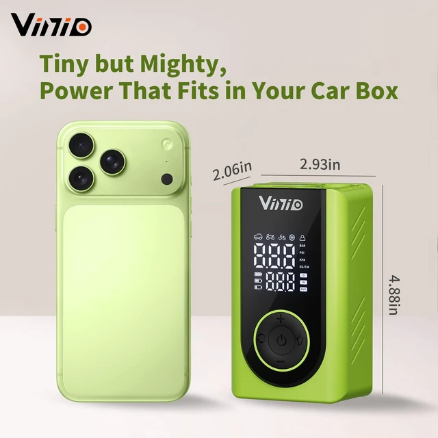 Alt view image 2 of 7 - Tire Inflator Portable Air Compressor Cordless, LED Digital Display & Auto Shut-Off, 5 Modes, 150 PSI Air Pump for Car, Balls, Bike, Motorcycle, with Pressure Gauge & Accessories Included, Green