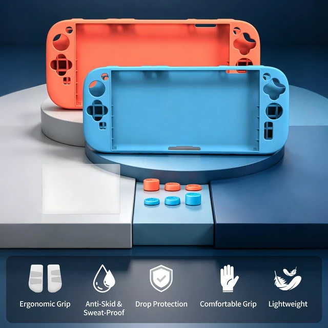 Alt view image 4 of 7 - Protective Case for Nintendo Switch 2 8 In1 Ergonomic Bundle (Blue) | Comfort Soft Grip Slim Cover Kit for NS-2 Accessory Shockproof Shell with Anti-Scratch Screen Protector & 6 Thumb Caps