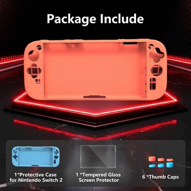 Alt view image 5 of 7 - Protective Case for Nintendo Switch 2 8 In1 Ergonomic Bundle (Blue) | Comfort Soft Grip Slim Cover Kit for NS-2 Accessory Shockproof Shell with Anti-Scratch Screen Protector & 6 Thumb Caps
