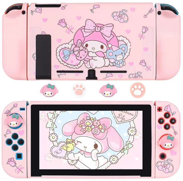 Main image of Cute Rabbit Switch Protective Case Dockable Soft Silicone Shell Shockproof Scratch Resistant Cover Joy Con Skin with 4PCS Lovely Thumb Grips Caps