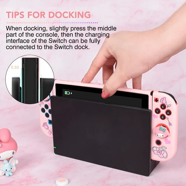 Alt view image 3 of 7 - Cute Rabbit Switch Protective Case Dockable Soft Silicone Shell Shockproof Scratch Resistant Cover Joy Con Skin with 4PCS Lovely Thumb Grips Caps